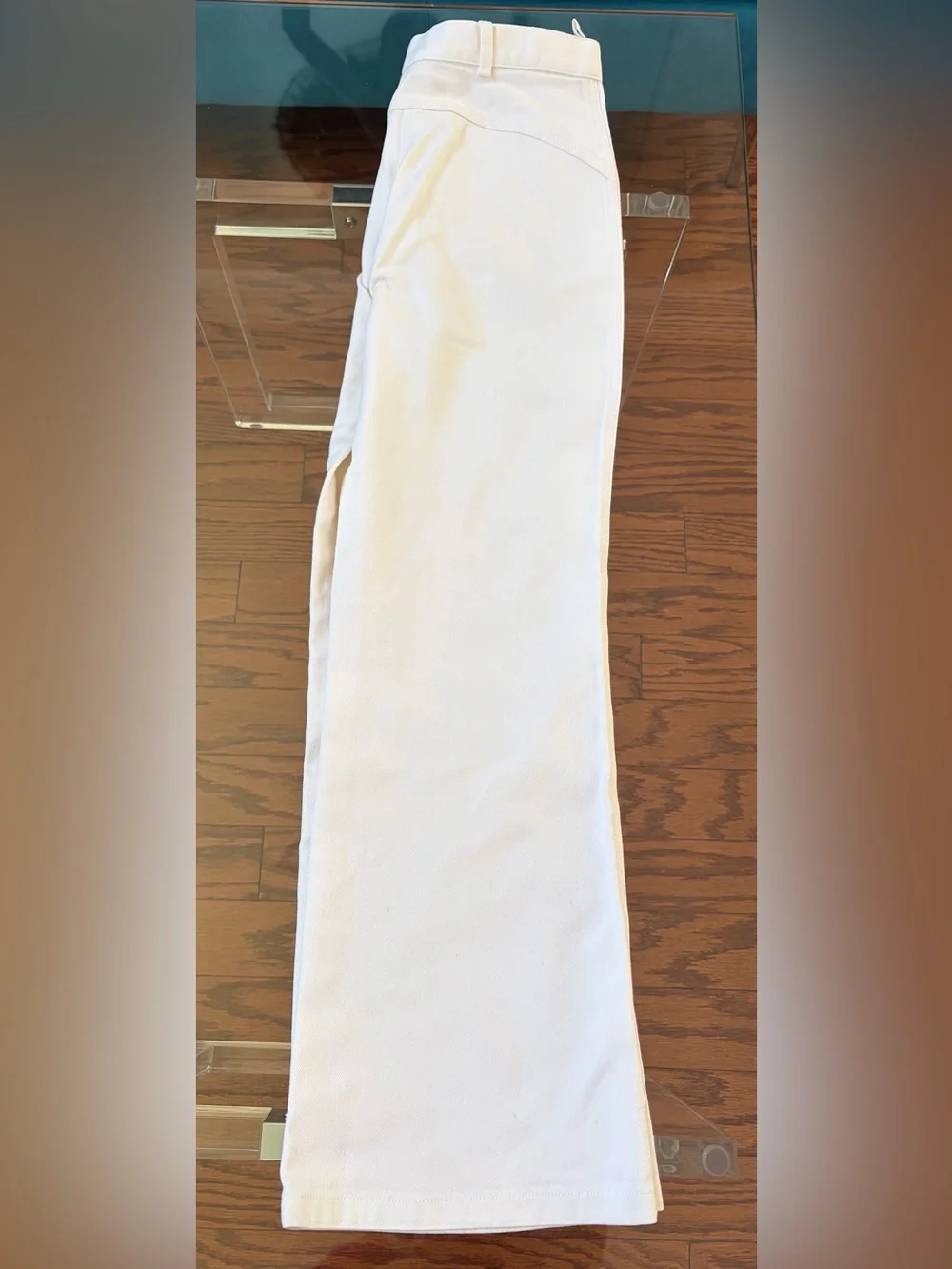 AUTHENTIC CHANEL VINTAGE 2004 CRUISE WHITE WIDE LEG QUILTED UTILITY DENIM PANTS